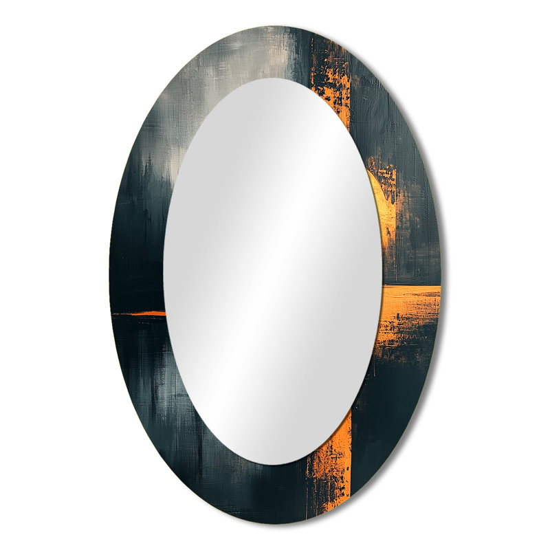 Black And Gold Converge Sunrise I - Modern Oval Wall Mirror, 36" x 24"