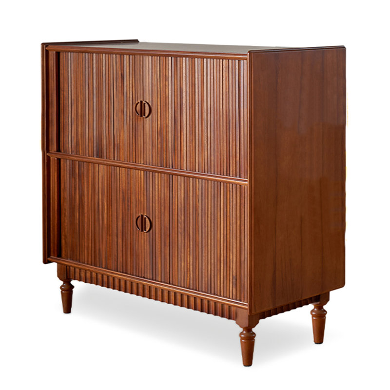 Armoire de rangement en bois cannelé à porte tambour