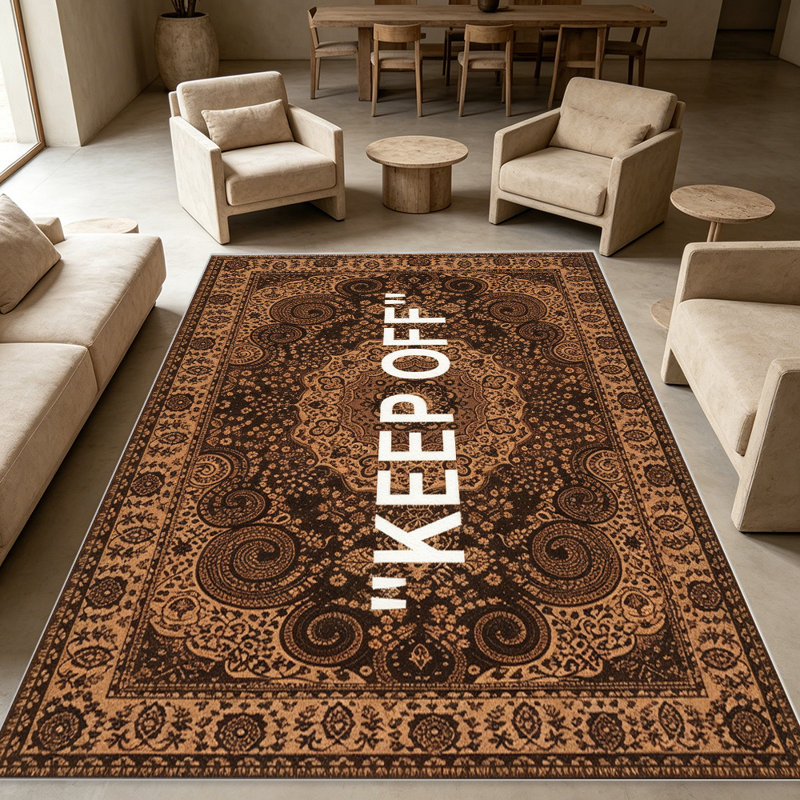 Brown "KEEP OFF" Persian Style   area rugs for Living Room, Soft and Comfortable, Suitable for all seasons, easy to maintain, machine washable Indoor floor mat, Under Table Farmhouse suitable for Bedroom, Dining Room, Study,  Balcony, Home Decor Patio