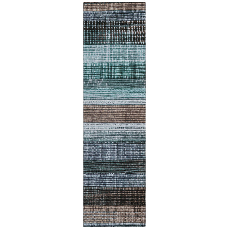 Machine Washable Indoor/Outdoor Xhevrie Teal Rug