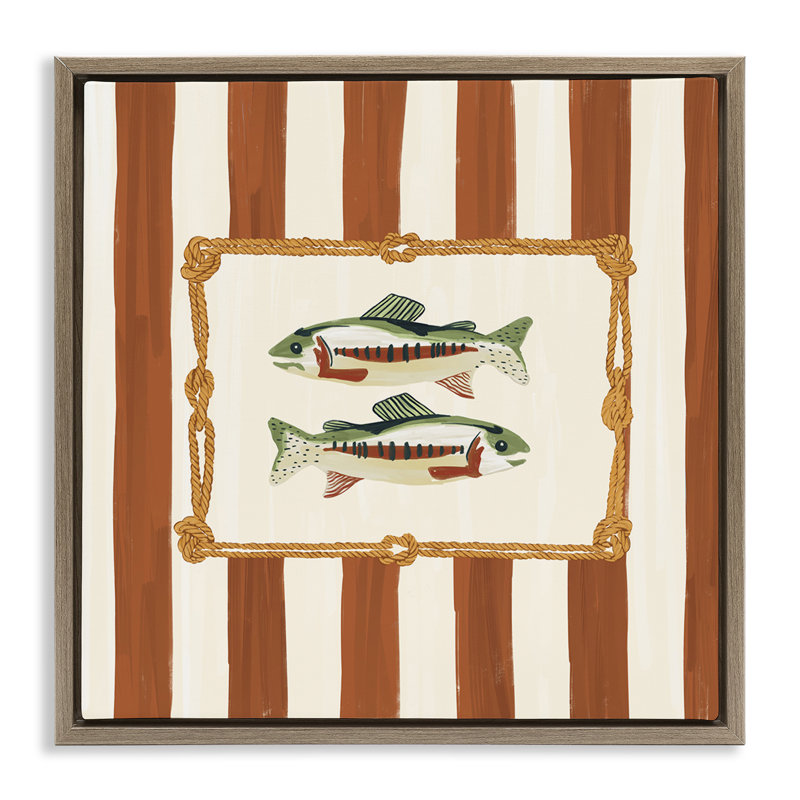 Rope Bordered Fish Floating Frame, design by Veronica Lara, 25" H x 25" W, Montalcino Elm Floater Frame