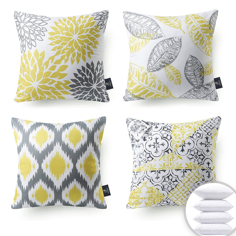 Ensemble de coussins décoratifs Modern Abstract, Jaune/gris, polyester