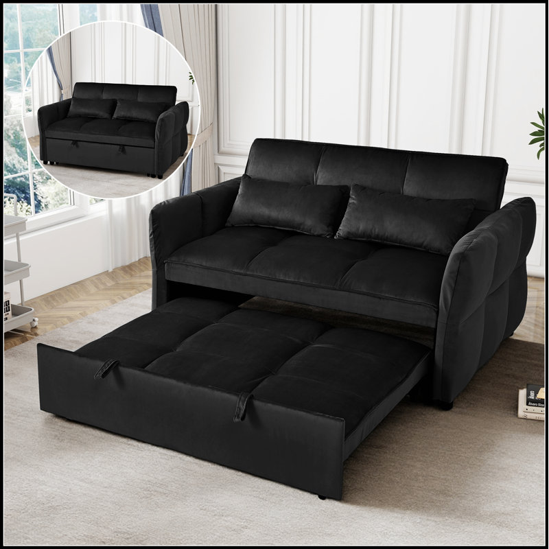 Lit escamotable 3-en-1 avec dossier inclinable et coussins, matériau en velours pour la vie moderne et les petits espaces