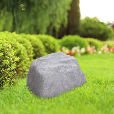 Low-Profile Polyresin Weather-Resistant Faux Landscape Rock Cover with Metal Stakes - Gray
