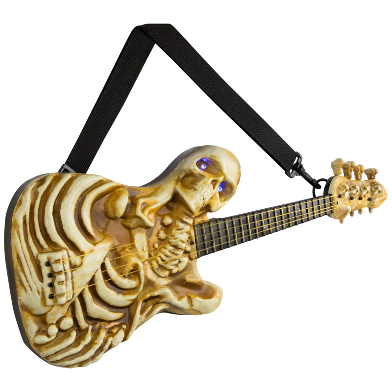 Guitare squelette lumineuse avec décoration sonore d'Halloween - 22,75 po