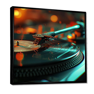Blue Neon Light On The DJ Table - Turntables & Boom Boxes Wall Art Decor