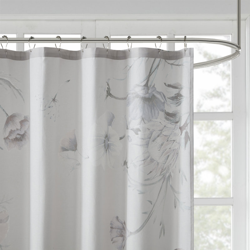 Cassandra Blue Floral Cotton Shower Curtain