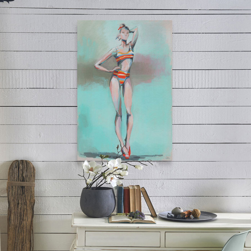 « beach pose », reproduction de peinture à l’acrylique sur toile tendue, H 45 po x l 30 po x P 1,5 po