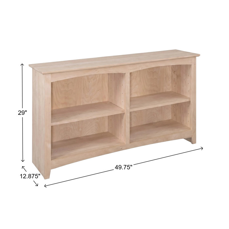 Malani 36" H Solid Wood Classic Bookcase, (2 Shelves) 29"H x 49.75"W x 12.875"D, Unfinished