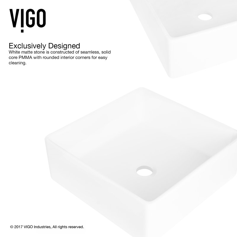 VIGO Dianthus Handmade Matte Stone Square Vessel Bathroom Sink in Matte White VIGO Dianthus Handmade Matte Stone Square Vessel Bathroom Sink in Matte White
