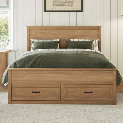 Structure de lit avec rangement moderne en bois avec 6 tiroirs, lit plateforme avec support en lattes de bois, aucun sommier requis