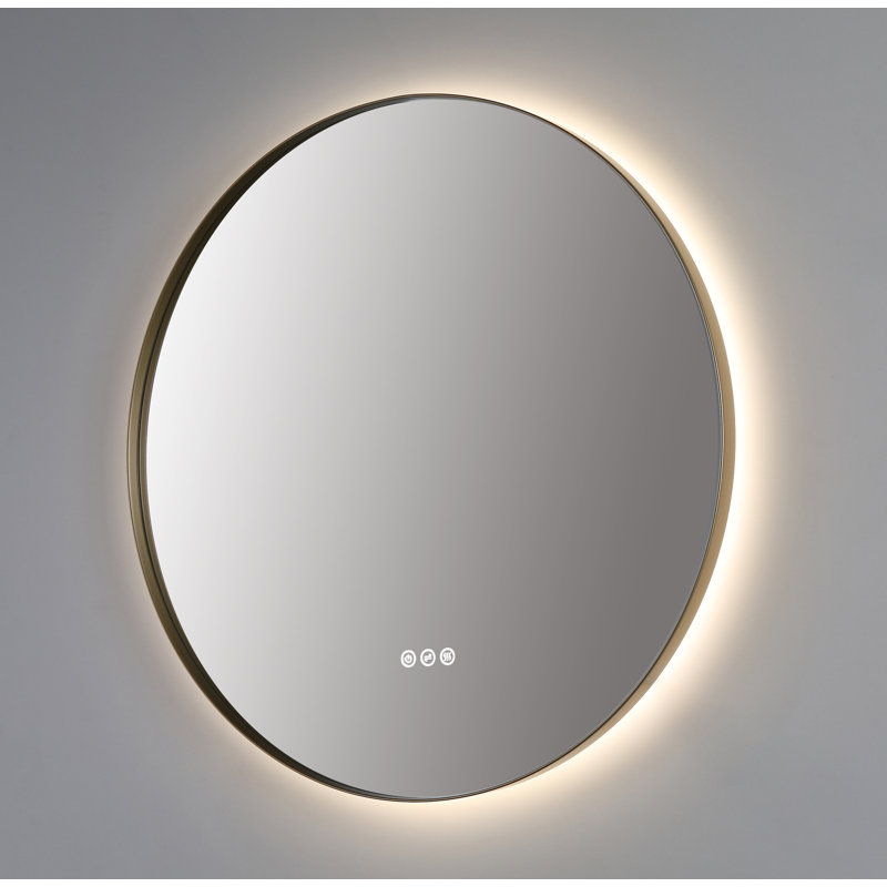 Shell LED Mirror, Gold, Round, 35.43" x 35.43"