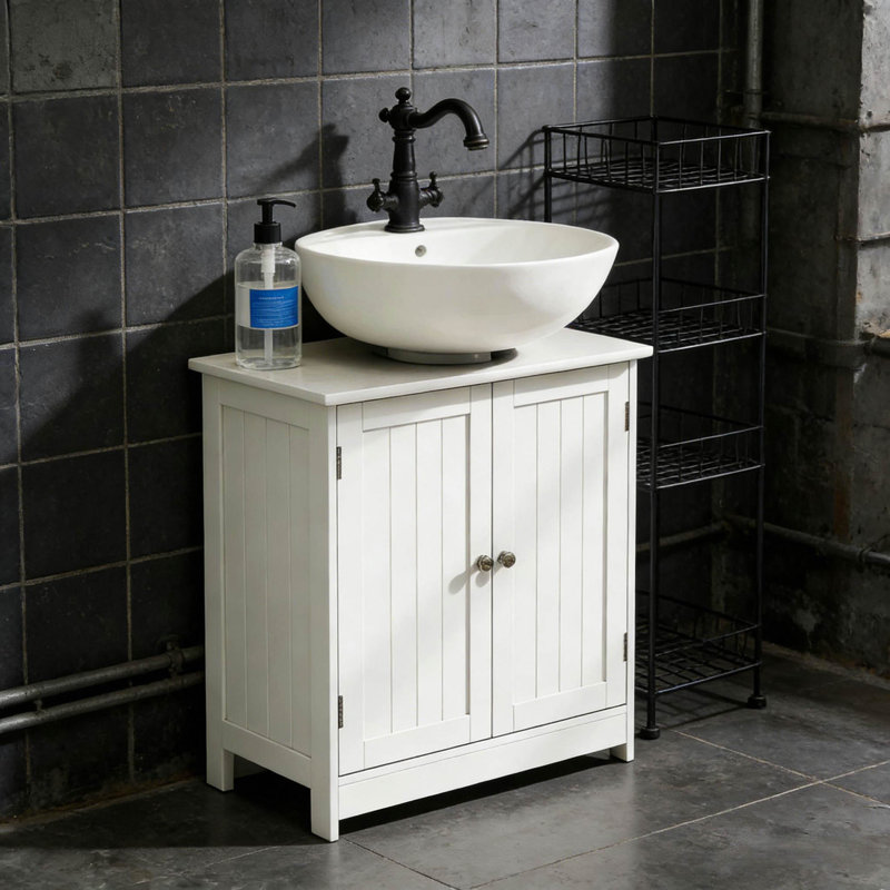 Élégant meuble-lavabo à piédestal et armoire de salle de bain sous le lavabo, White