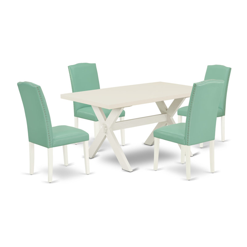 Moncayo Rubberwood Solid Wood Dining Set, 30" H x 36" W x 60" D, 5 Pieces: Table, 4 Chairs, Mint