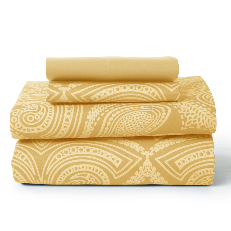 Taupe Paisley Twin XL Microfiber Sheet Set with Deep Pockets