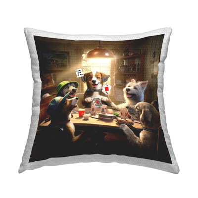 Dogs Playing Cards Outdoor Printed Pillow by Jim Baldwin