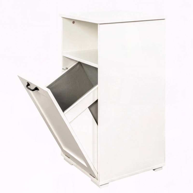 Laundry Cabinet with Removable Liner Bags and Open Shelf
