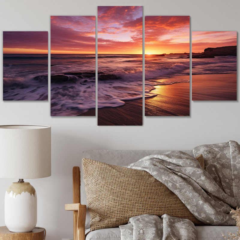 Espagne, coucher de soleil sur la Costa Del Solin III, impression sur toile nautique et plage, 5 panneaux