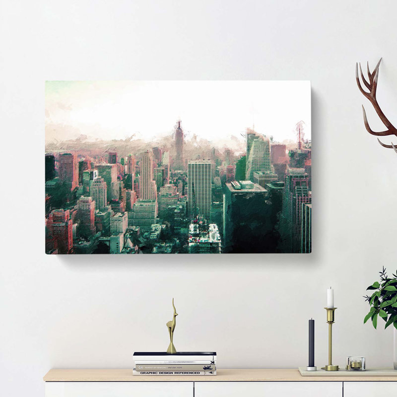 Manhattan Skyline In New York In Abstract - Wrapped Canvas, 50cm H x 76cm W x 3cm D