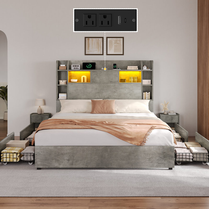 Lit avec rangement Ivy Bronx, Grand, Gris