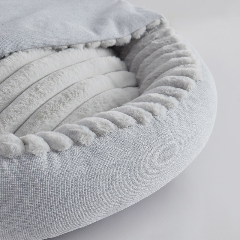 Grand lit pour animal de compagnie couvert gris et rond 36 po x 8 po, Grand (H 8 po x l 36 po x P 36 po), Gris