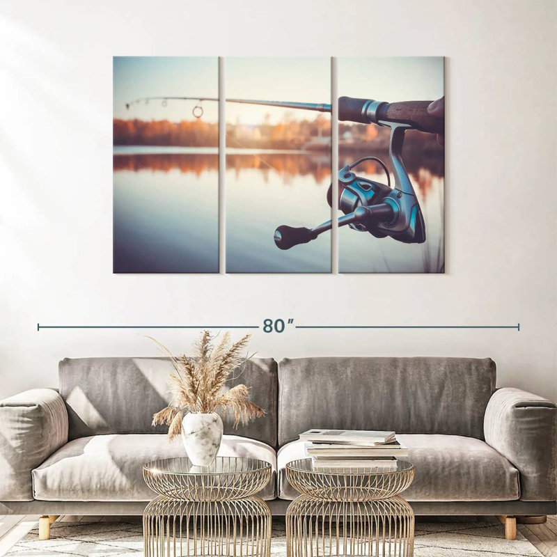 «Summer Lake Fishing», 3 pièces sur toile, H 36 po x l 57 po x P 1,25 po