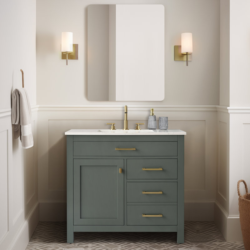 Trevor 36" W Single Vanity, Vintage Green/Brushed Gold