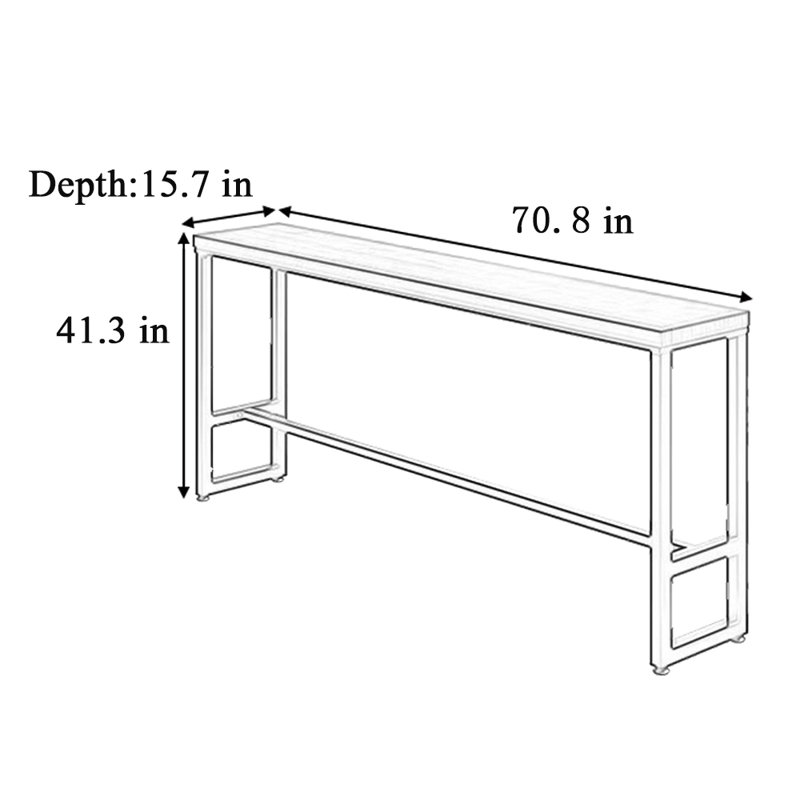 Table de bar en bois massif de style industriel, H 41,3 po x L 70,8 po x l 15,7 po