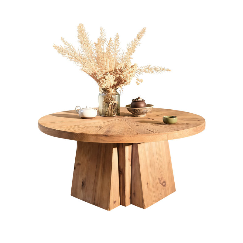 Retro Burlywood Solid Wood Round Coffee Table