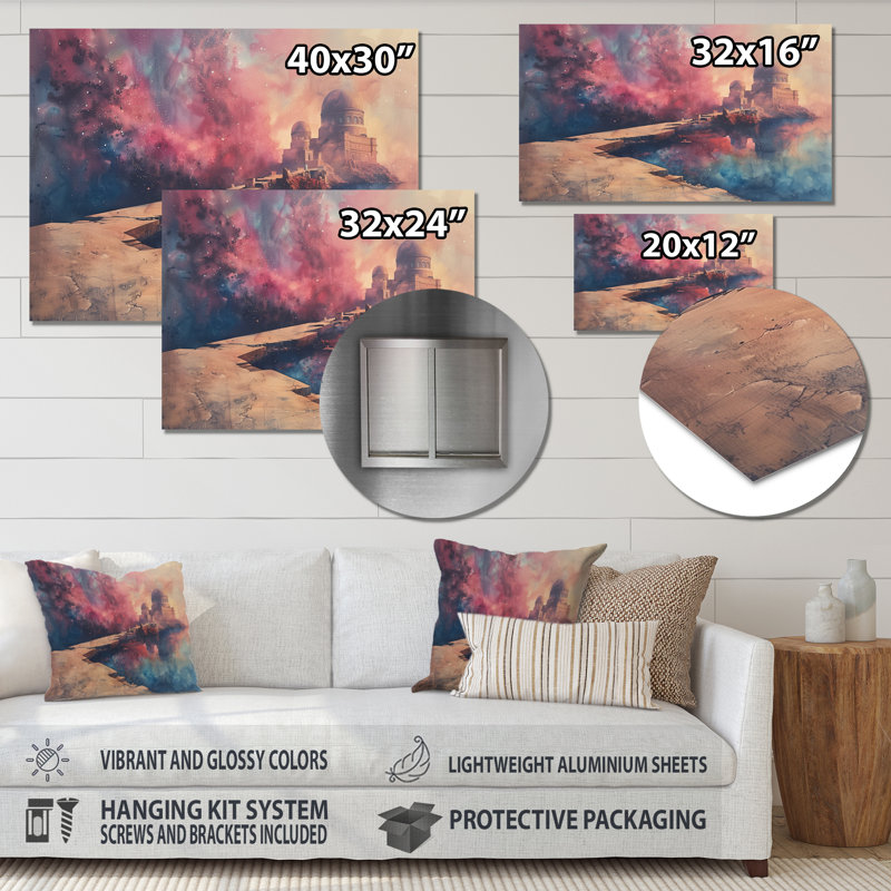 Rose, bleu, été, astral, observatoires I - Art mural, Sans cadre, métal, H 24 po x l 32 po