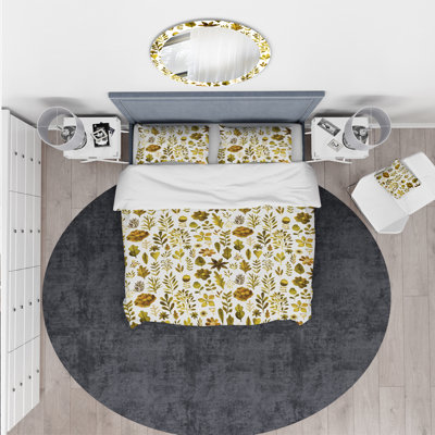 Watercolor Texture with Flowers & Plants - Forest Nature Duvet Cover Set - Microfiber Polyester
