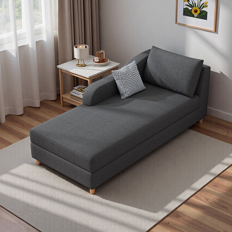 Méridiennes d'intérieur en bois Modern, Orienté à droite, Mélange de coton gris foncé / mélange de lin