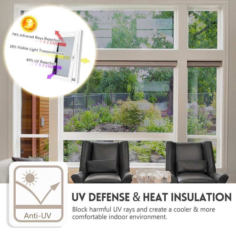 One Way Privacy with Heat Control Non-Wall Damaging Window Decal, 17.5'' H x 78'' W, Silver