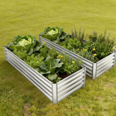 Ensemble de 2 lits de jardin surélevés galvanisés pour légumes, fleurs et herbes