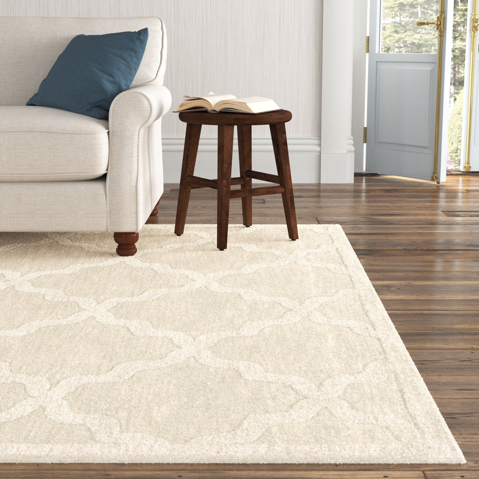 Romina Beige Handmade Wool Geometric Rug, Rectangle 6' x 9'