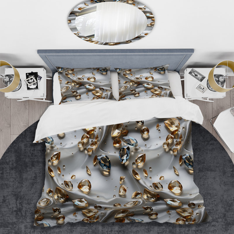 Ensemble de housse de couette gris et doré Crystal Reflections Glam - Glam, Housse de couette pour très grand lit et 2 très