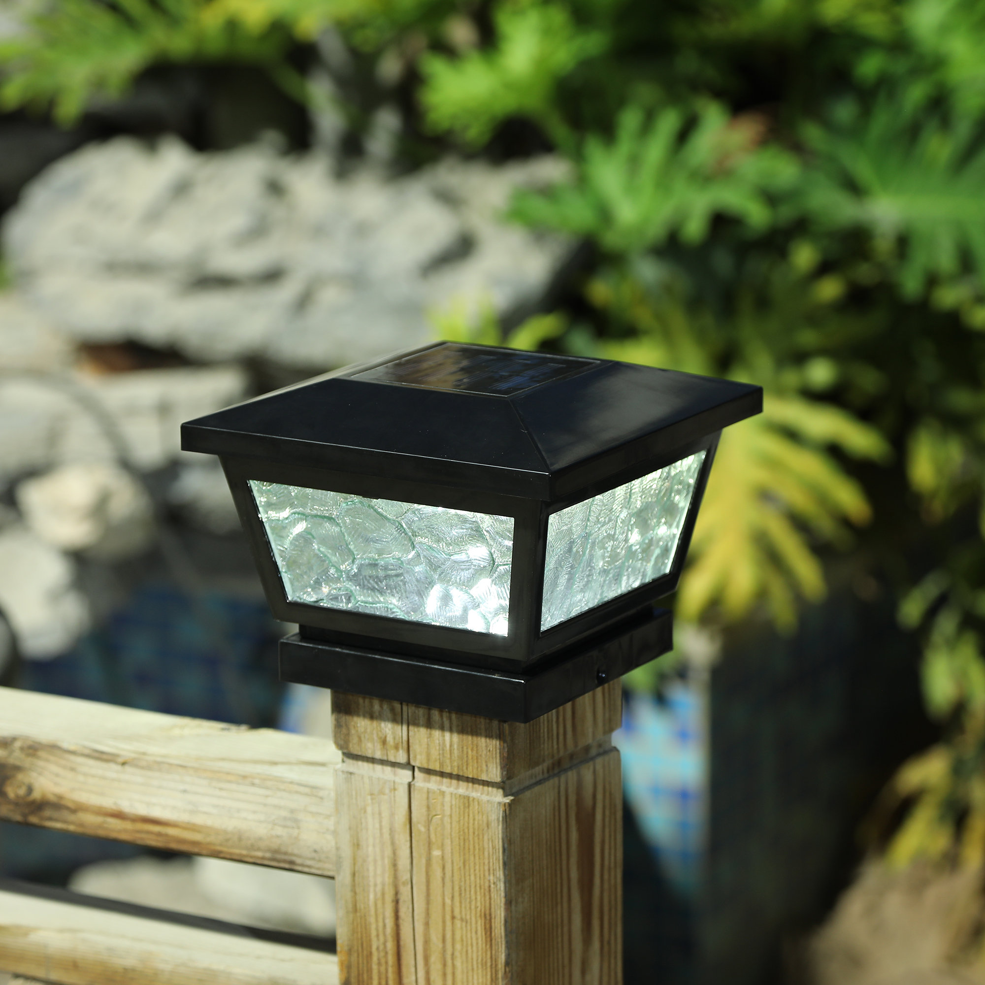 Luxen Home Black Low Voltage Solar Powered Integrated LED Fence Post Cap  Light In. X In. with Base Adapter Included  Reviews Wayfair