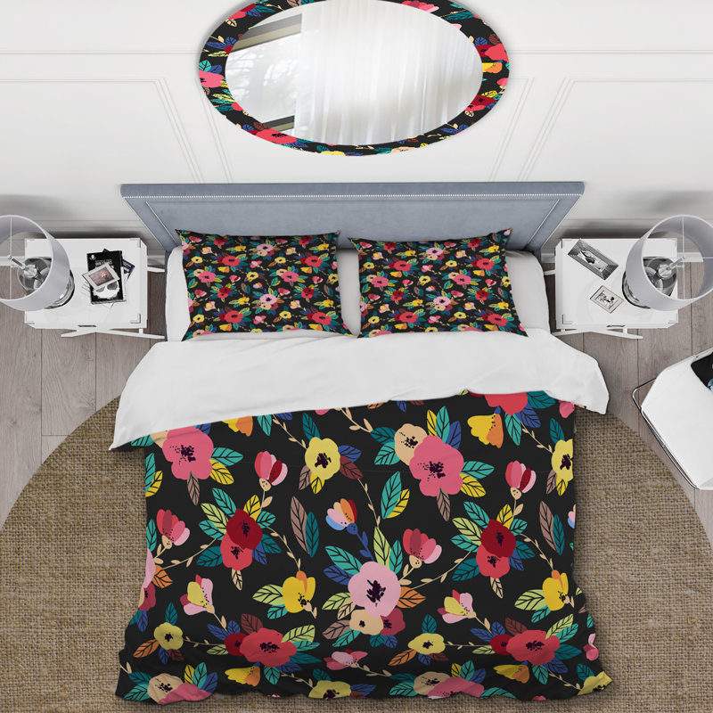 Multicolore feuilles et fleurs - ensemble de housse de couette floral - microfibre de polyester