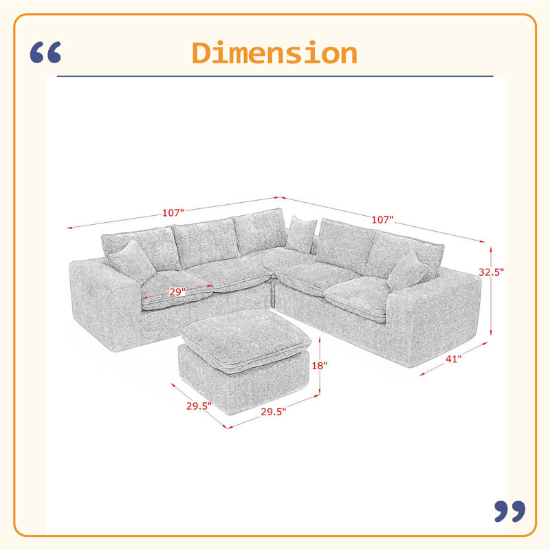 Canapé modulaire en forme de L de 107 po avec repose-pieds mobile en forme de L et canapé-lit Comfy Cloud, Gris