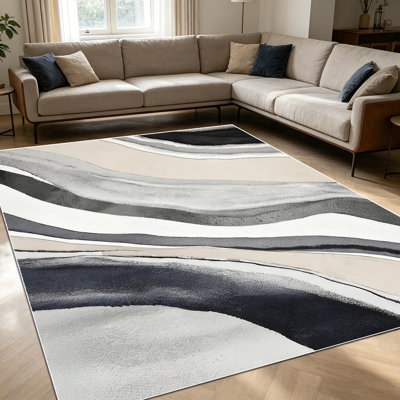 Tapis à motif aquarelle abstrait ondulé de ton neutre 1 pièce pour le salon, doux et confortable, adapté à toutes les saisons, facile à entretenir, lavable à la machine, tapis de ferme sous la table convenant à la salle à manger, la chambre à coucher, l'entrée, le bureau à domicile,
