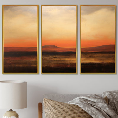 Ensemble de salon impressionnant orange Sunset Mountains - Abstract Landscape Wall Art