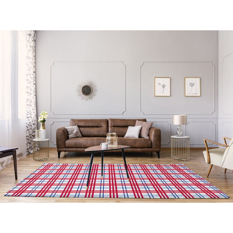 Tapis rouge / blanc à carreaux, Rectangle 8 pi x 10 pi