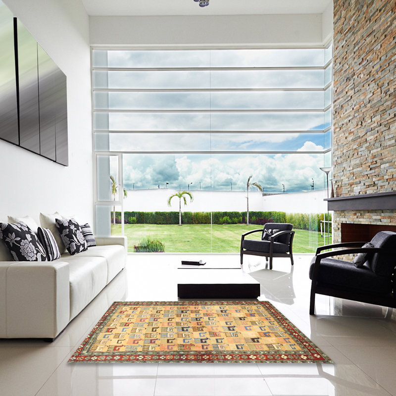 Tapis beige / brun / bleu, Carré 6 pi