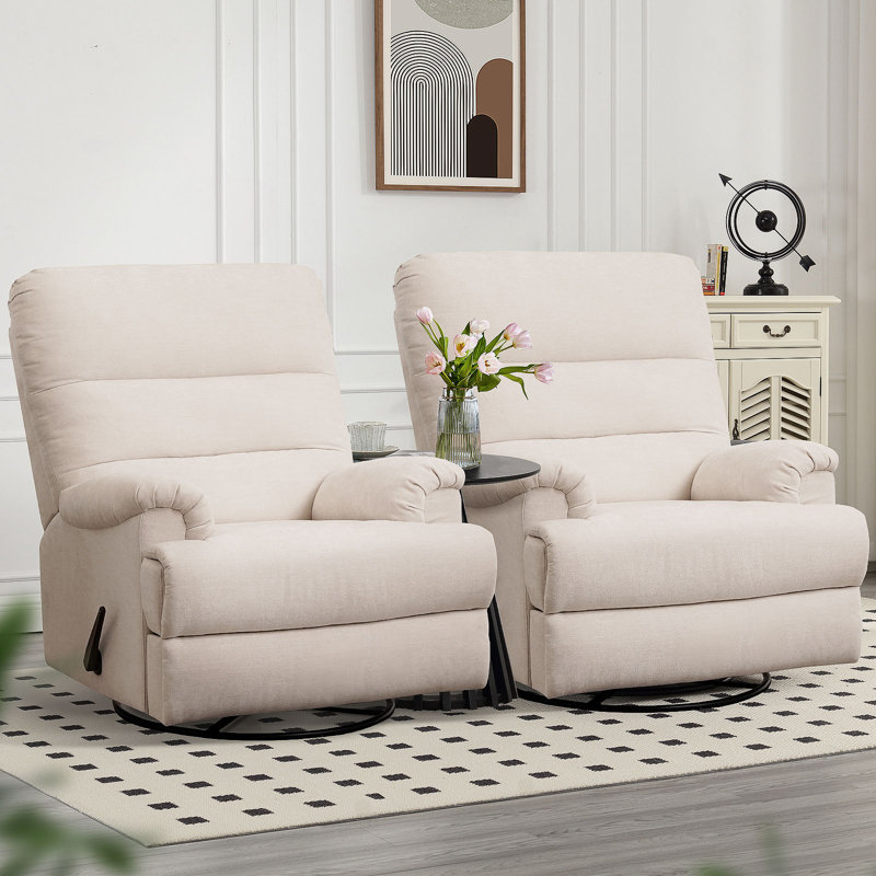 Marinke Upholstered Manual Swivel Standard Recliner (Set of 2), Beige