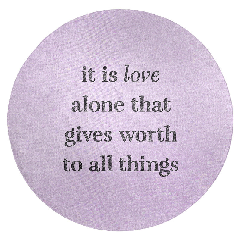 Tapis en poly-chenille à citation manuscrite love, Rond 5 pi