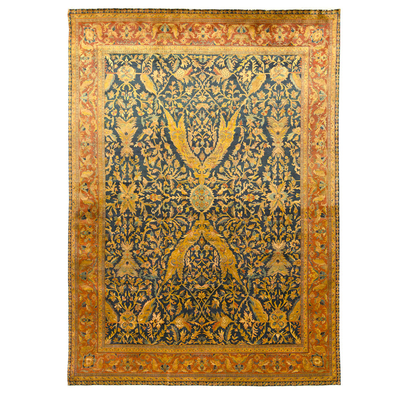 High-Quality Hand-Knotted Blue And Red Area Rug