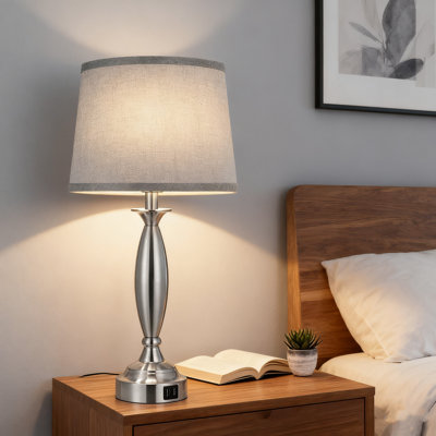 Lampe de table à contrôle tactile avec deux ports de charge USB (USB-C et USB-A), lampe de chevet à intensité variable à 3 voies pour la chambre à coucher, le salon, la table de chevet, comprend une ampoule à DEL E26, base en nickel brossé