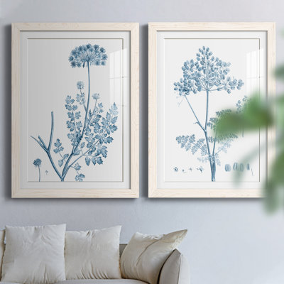 Antique Botanical in Blue V - ensemble de 2 reproductions d'art sur papier encadré