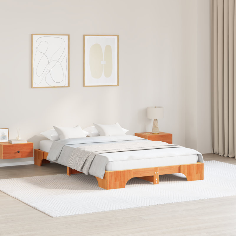 Bed Frame Solid Pine Wood, Double (4'6), Wax Brown