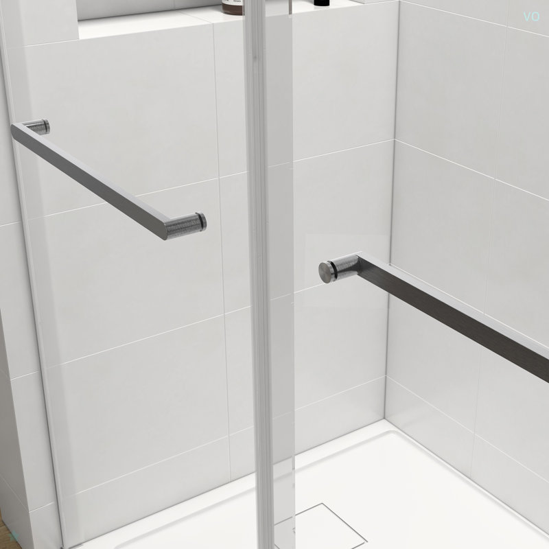 Double Sliding Frameless Shower Door In Brushed Nickel With Soft-Closing And 3/8 Inch Clear Glass